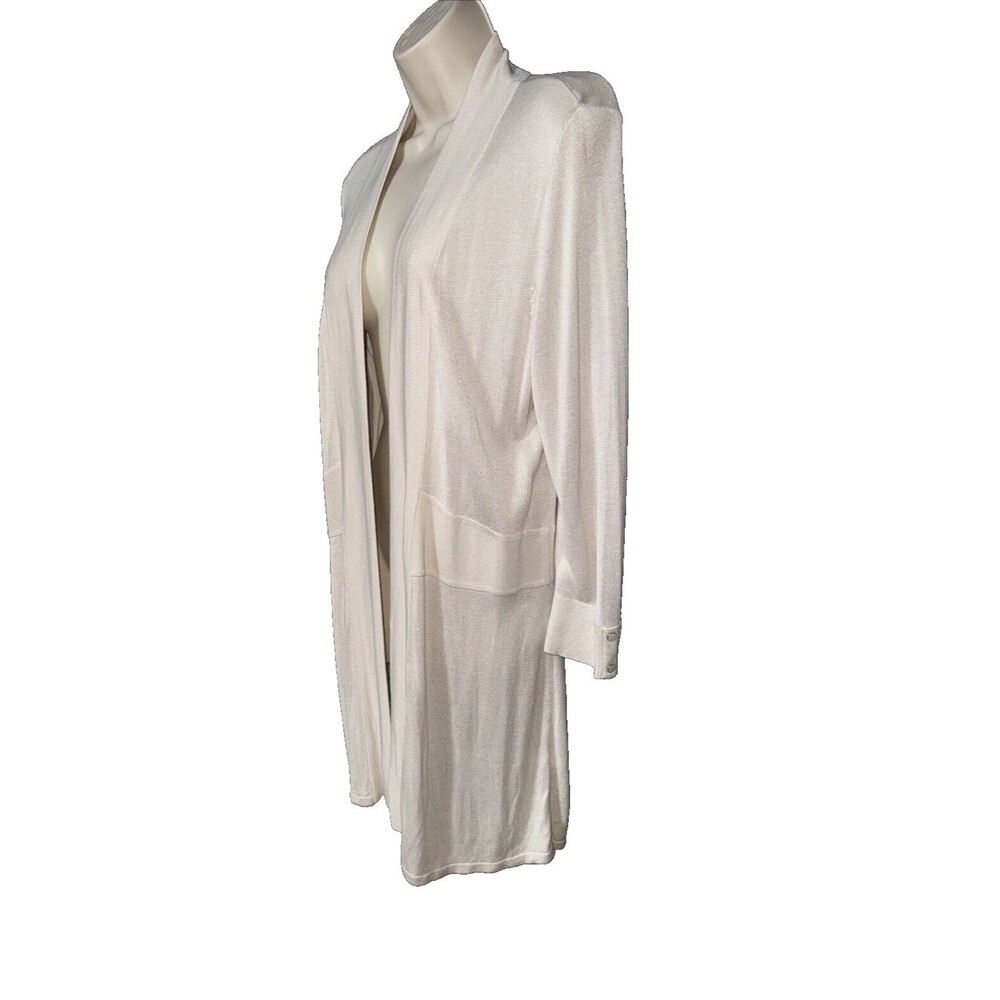 White House Black Market Size Large Cream Cardigan Sweater Open Front - Picture 3 of 9